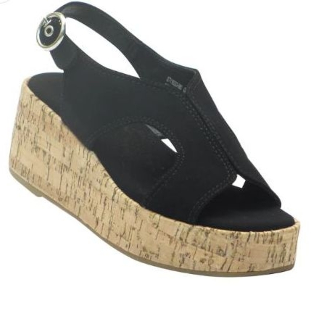 Elegant Suede Black Wedge Sandals Size 42 Casual Summer Vacation